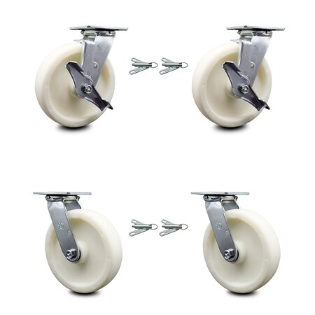 Service Caster 8 Inch Nylon Caster Set with Ball Bearings 4 Swivel Lock 2 Brake SCC-30CS820-NYB-TLB-BSL-2-BSL-2